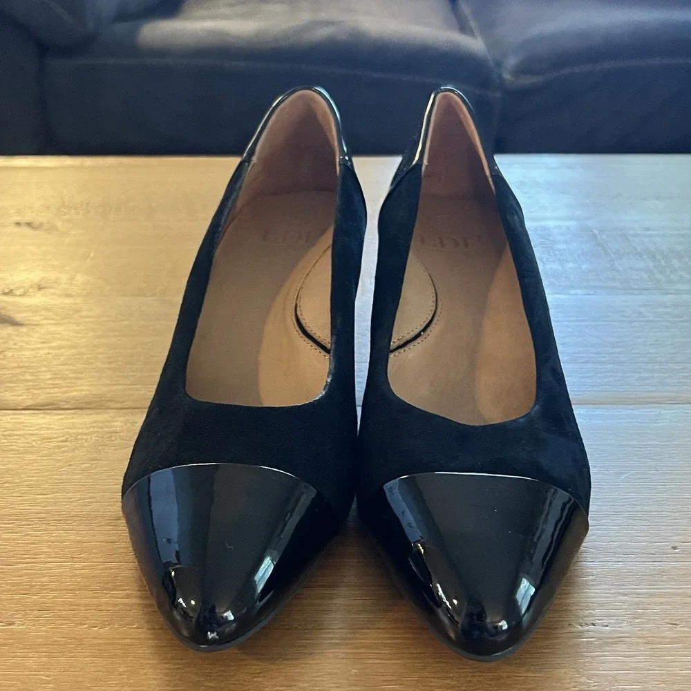 L'Amour Des Pieds LDP Women's Kishita Black Suede Patent Leather Size 9.5 Heels